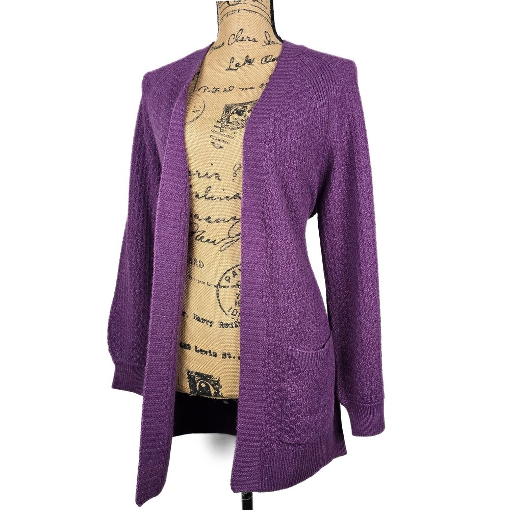 FatFace Purple Open Front Cardigan Longline Knit Sweater Pockets Womens Size‎ 6